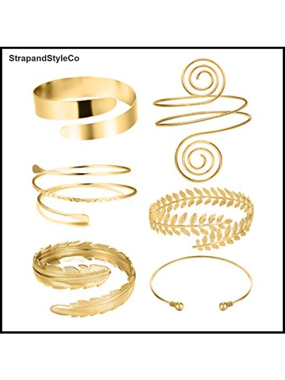 6pc Brass Arm Cuff Bracelet Set Minimalist Adjustable Upper Arm Bands